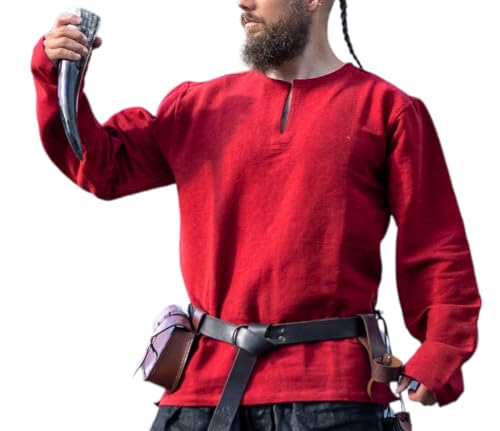 Leonardo Carbone® Wikinger Tunika Ivar - Mittelalter Kleidung Herren, Mittelalter Hemd, Freizeithemden Langarm, Karneval Kostüm Herren, Wikinger Tunika, LARP-Kleidung - 100% Baumwolle Rot L von Leonardo Carbone