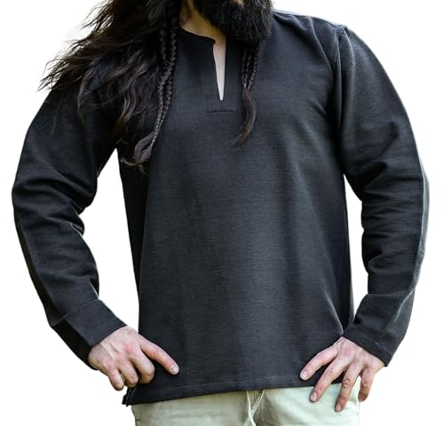 Leonardo Carbone® Wikinger Tunika Ivar - Mittelalter Kleidung Herren, Mittelalter Hemd, Freizeithemden Langarm, Karneval Kostüm Herren, Wikinger Tunika, LARP-Kleidung - 100% Baumwolle Schwarz XXXL von Leonardo Carbone