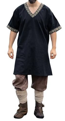 Leonardo Carbone® Wikinger Tunika Loki - Mittelalter Kleidung Herren, Mittelalter Hemd Herren, Karneval Kostüm Herren, Wikinger Tunika, LARP Kleidung - 100% Baumwolle Schwarz 3XL von Leonardo Carbone
