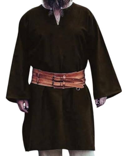 Leonardo Carbone® Wikinger Tunika Thor - Mittelalter Kleidung Herren, Mittelalter Hemd, Freizeithemden Langarm, Karneval Kostüm Herren, Wikinger Tunika, LARP-Kleidung - 100% Baumwolle Dunkelbraun XXL von Leonardo Carbone