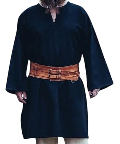Leonardo Carbone® Wikinger Tunika Thor - Mittelalter Kleidung Herren, Mittelalter Hemd, Freizeithemden Langarm, Karneval Kostüm Herren, Wikinger Tunika, LARP-Kleidung - 100% Baumwolle Schwarz XL von Leonardo Carbone