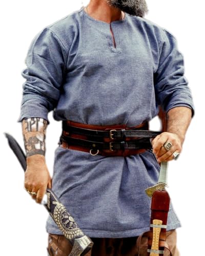 Leonardo Carbone® Wikinger Tunika Torsten - Mittelalter Kleidung Herren, Mittelalter Hemd, Freizeithemden Langarm, Karneval Kostüm Herren, Wikinger Tunika, LARP-Kleidung - 100% Baumwolle Blaugrau XL von Leonardo Carbone
