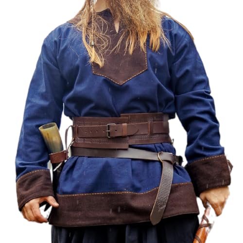 Leonardo Carbone® Wikinger Tunika Wolle Roland - Mittelalter Kleidung Herren, Mittelalter Hemd, Freizeithemden Langarm, Karneval Kostüm Herren, Wikinger Tunika, LARP-Kleidung Dunkelblau XL von Leonardo Carbone