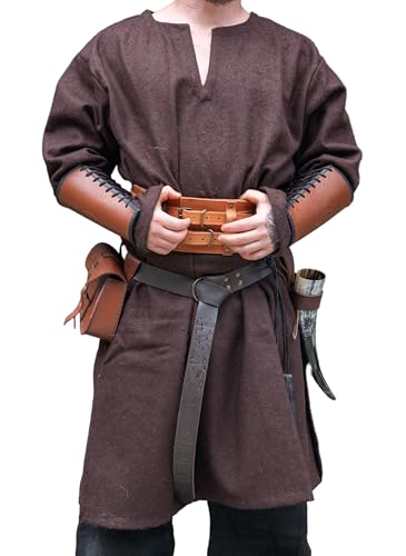 Leonardo Carbone® Wikinger Wolltunika Olvisson - Mittelalter Kleidung Herren, Mittelalter Hemd, Freizeithemden Langarm, Karneval Kostüm Herren, Wikinger Tunika, LARP-Kleidung Braun M von Leonardo Carbone