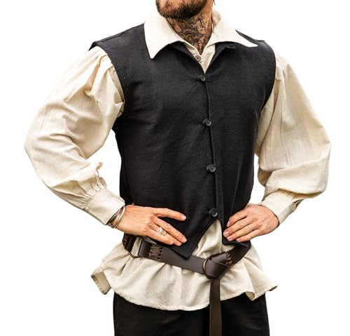 Leonardo Carbone® Herren Mittelalter Weste Irvin | Handgewebte Baumwolle | Komfortable Innenfütterung | Westen | Jacken | Herrenmode | Mittelalter Kleidung | Baumwolle Schwarz L Leonardo Carbone® Herren Mittelalter Weste Irvin | Handgewebte Baumwolle | Komfortable Innenfütterung | Westen | Jacken | Herrenmode | Mittelalter Kleidung | Baumwolle Schwarz L von Leonardo Carbone