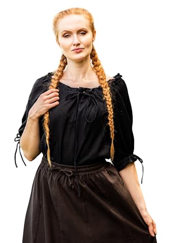 Leonardo Carbone® Damen Bluse Vera | Schulterfrei | Schnürung | Karneval, Halloween, Cosplay, LARP, Mittelalterbluse, Tunika, Kostüm, Festival, Event | 100% Baumwolle Schwarz XS von Leonardo Carbone