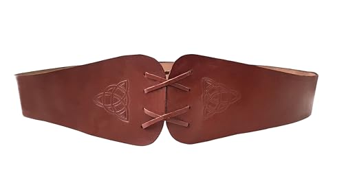 Leonardo Carbone® Mittelalter Miedergürtel Alana mit Triquetra - Ledergürtel Damen, Mittelalter Kleidung Damen, LARP, Karneval, Cosplay, Wikinger Hobbit Kostüme, Karneval - 100% Echtleder Braun von Leonardo Carbone