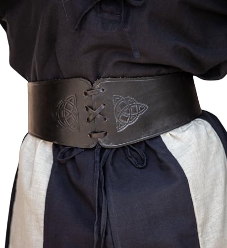 Leonardo Carbone® Mittelalter Miedergürtel Alana mit Triquetra - Ledergürtel Damen, Mittelalter Kleidung Damen, LARP, Karneval, Cosplay, Wikinger Hobbit Kostüme, Karneval - 100% Echtleder Schwarz von Leonardo Carbone