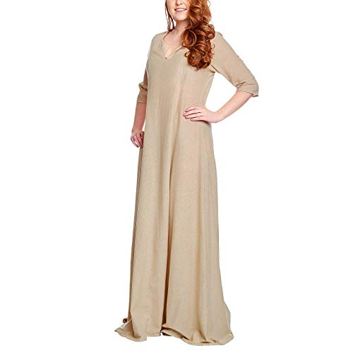 Leonardo Carbone® Damen Kleid Silja | Fließendes Design | V-Ausschnitt | Karneval, Halloween, Cosplay, LARP, Mittelalter, Wikinger, Unterkleid, Kostüm | Baumwolle Hanf XL von Leonardo Carbone