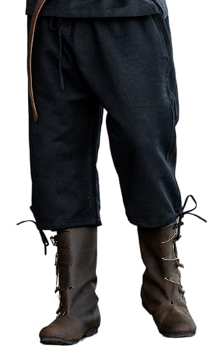 Leonardo Carbone® Kniebundhose Veli - 3/4 Herren Hosen, Leichte Sommerhose Herren, Festival Outfit, Wikinger, Mittelalter Kleidung, LARP, Cosplay, Freizeithose - 100% Baumwolle Schwarz 3XL von Leonardo Carbone