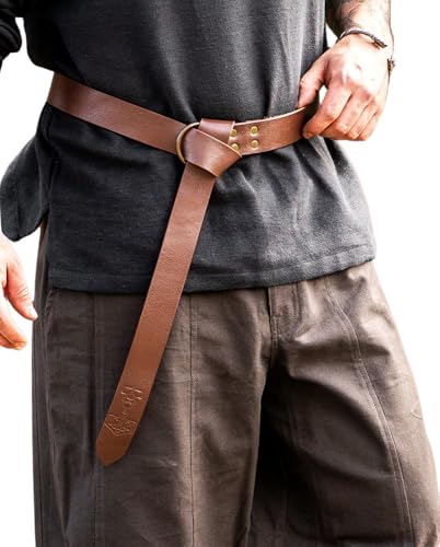 Leonardo Carbone® Unisex Wikinger Ringgürtel mit Thors Hammer-Prägung Vali - Ledergürtel Herren, Mittelalter Kleidung, Gürtel Damen, LARP, Karneval, Cosplay, Hobbit Kostüm - 100% Echtleder Braun von Leonardo Carbone