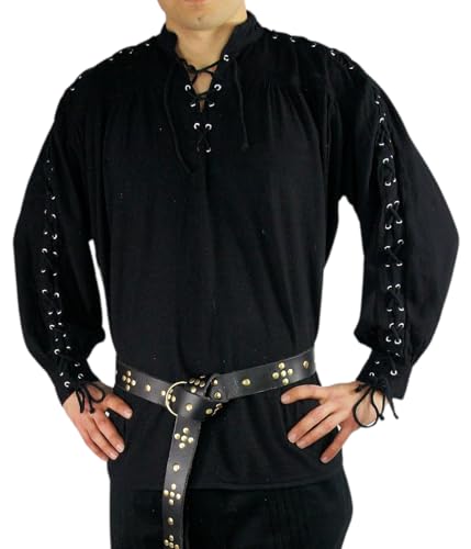 Leonardo Carbone® Mittelalter Hemd Adrian - Mittelalter Kleidung, Mittelalter Hemd Herren, LARP-Kleidung, Festival Outfit Herren, Karneval Kostüm, Freizeithemden Langarm Schwarz 2XL von Leonardo Carbone