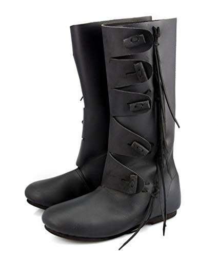 Leonardo Carbone Mittelalter hohe Wikingerstiefel Rasmus aus Nubukleder 42/schwarz von Leonardo Carbone