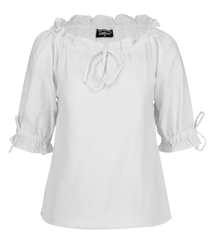 Leonardo Carbone® Damen Bluse Vera | Schulterfrei | Schnürung | Karneval, Halloween, Cosplay, LARP, Mittelalterbluse, Tunika, Kostüm, Festival, Event | 100% Baumwolle Weiß S von Leonardo Carbone