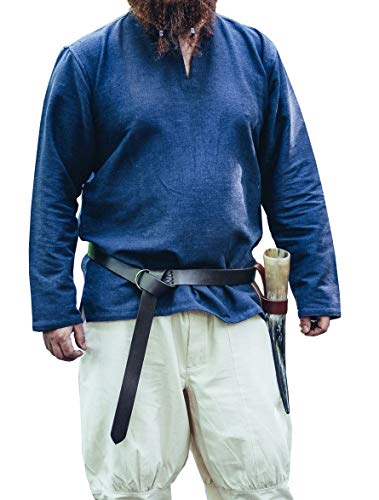 Leonardo Carbone® Wikinger Tunika Ivar - Mittelalter Kleidung Herren, Mittelalter Hemd, Freizeithemden Langarm, Karneval Kostüm Herren, Wikinger Tunika, LARP-Kleidung - 100% Baumwolle Blau XXXL von Leonardo Carbone