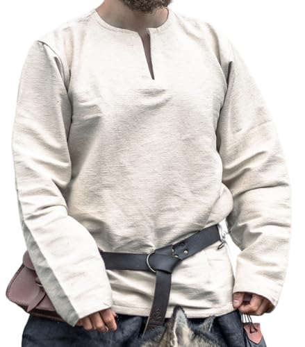 Leonardo Carbone® Wikinger Tunika Ivar - Mittelalter Kleidung Herren, Mittelalter Hemd, Freizeithemden Langarm, Karneval Kostüm Herren, Wikinger Tunika, LARP-Kleidung - 100% Baumwolle Natur S von Leonardo Carbone