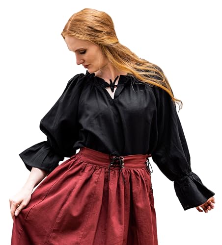 Leonardo Carbone® Damen Bluse Mittelalterbluse Morgan | Schulterfrei | Verstellbarer Ausschnitt | Karneval, Halloween, Cosplay, LARP, Tunika, Kostüm | 100% Baumwolle Schwarz M von Leonardo Carbone