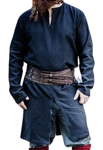 Leonardo Carbone® Wikinger Tunika Lennart - Mittelalter Kleidung Herren, Mittelalter Hemd, Freizeithemden Langarm, Karneval Kostüm Herren, Wikinger Tunika, LARP-Kleidung - 100% Baumwolle Schwarz M von Leonardo Carbone