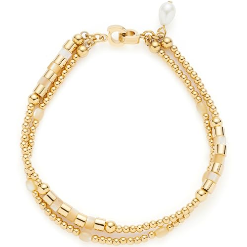 JEWELS BY LEONARDO Armband Caronna • Arm-Kette aus goldfarbenem Edelstahl • Feinste Goldkugeln • schimmerndes Perlmutt • 19 cm Länge • Schmuck Geschenk für Frauen • 024918 von JEWELS BY LEONARDO