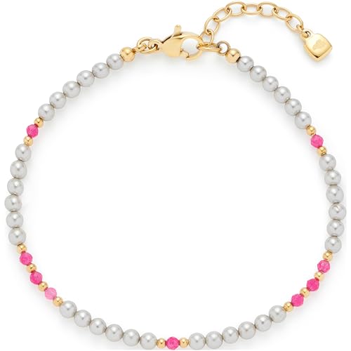 JEWELS BY LEONARDO Armband Pinky • Arm-Kette aus goldfarbenem Edelstahl • hellgraue Imitationsperlen, feinen Goldkugeln und Glasperlen in Pink • 18-20,5 cm Länge • Geschenk für Frauen • 024975 von JEWELS BY LEONARDO