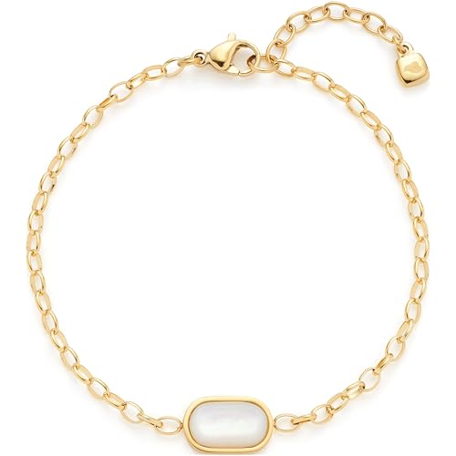 JEWELS BY LEONARDO Armband Tally • Arm-Kette aus goldfarbenem Edelstahl • Weitankerkette mit luftigen • ovalen Gliedern und Perlmutt-Element • 18-21 cm Länge • Schmuck Geschenk für Frauen • 024979 von JEWELS BY LEONARDO