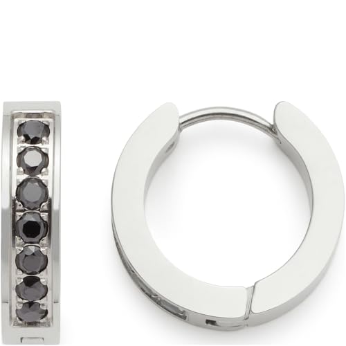 JEWELS BY LEONARDO Creole Inka, 1 Paar Klapp-Kreole aus silberfarbenem Edelstahl, schwarze Zirkonia Steinchen, Schmuck Damen Geschenk, 024306 von JEWELS BY LEONARDO