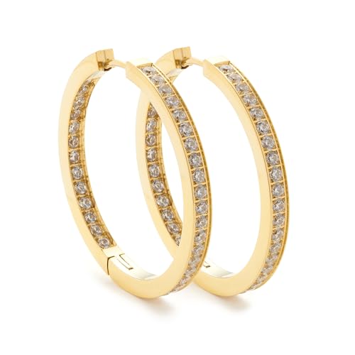 JEWELS BY LEONARDO Creole Jasmin • 1 Paar Klapp-Kreolen aus goldfarbenem Edelstahl • Front und innere Rückseite besetzt mit funkelnden Zirkonia-Steinchen • 024909 von JEWELS BY LEONARDO