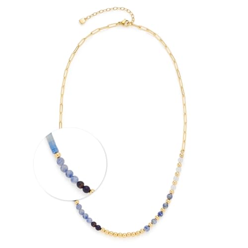 JEWELS BY LEONARDO Halskette Belinda • kurze Paperclip-Kette aus goldfarbenem Edelstahl • Mix aus zart farbigen Halbedelsteinen • 45-50 cm Länge • Schmuck Geschenk für Frauen • 024569 von JEWELS BY LEONARDO