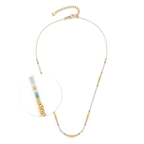 JEWELS BY LEONARDO Halskette Ciao Lilly • kurze Venezianer-Kette aus goldfarbenem Edelstahl • Perlen in Weiß- und Türkistönen • 42-47 cm Länge • Schmuck Geschenk für Frauen • 024983 von JEWELS BY LEONARDO