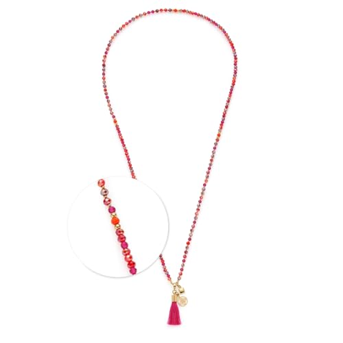 JEWELS BY LEONARDO Halskette Donna • lange Endlos-Kette aus goldfarbenem Edelstahl • Glasperlen in kräftigen Pinktönen • Quasten-Anhänger • 80 cm Länge • Schmuck Geschenk für Frauen • 024898 von JEWELS BY LEONARDO