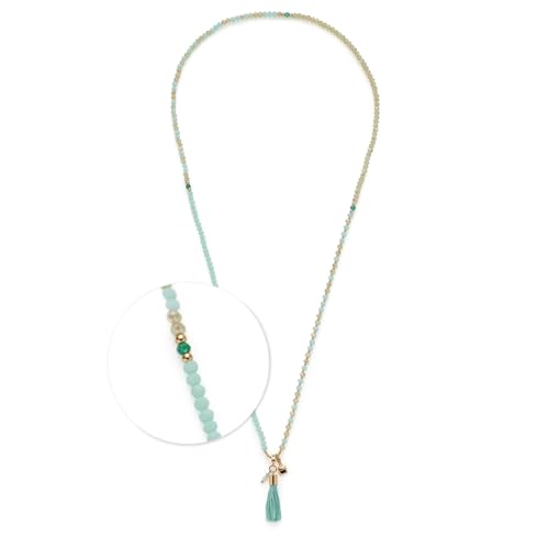 JEWELS BY LEONARDO Halskette Donna • lange Endlos-Kette aus goldfarbenem Edelstahl • Glasperlen in sanften Türkistönen • Quasten-Anhänger • 80 cm Länge • Schmuck Geschenk für Frauen • 024896 von JEWELS BY LEONARDO