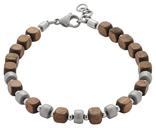 JEWELS BY LEONARDO Herren Armband Ernesto Men Edelstahl/silberfarben Holz braun anthrazit 21,5 cm Karabinerverschluss 016562 von Leonardo Jewels