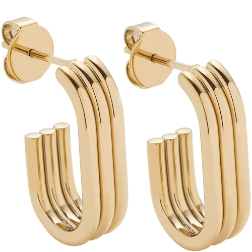JEWELS BY LEONARDO Ohrstecker Elisabeth • 1 Paar Steck-Creolen aus goldfarbenem Edelstahl • klare Rillen-Form im Dreiviertel-Langovals • Schmuck Geschenk für Frauen • 024891 von JEWELS BY LEONARDO