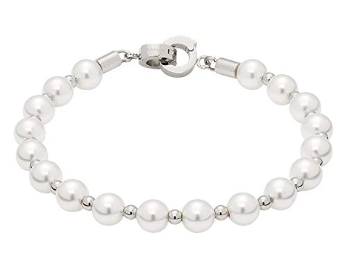 JEWELS BY LEONARDO Damen Armband Signora Darlin's Edelstahl/silberfarben Imitationsperle weiß 18,5 cm Darlin's Clip klein 015860 von JEWELS BY LEONARDO