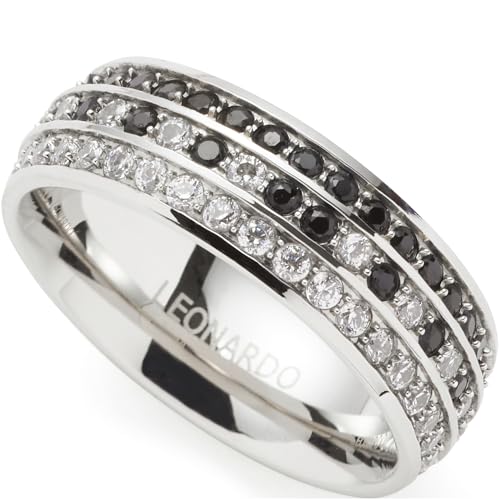 JEWELS BY LEONARDO Ring Atura, Band-Ring aus silberfarbenem Edelstahl, Gr. 19 (60), klare und schwarze Zirkonia Steinchen, Schmuck Damen Geschenk, 024320 von JEWELS BY LEONARDO