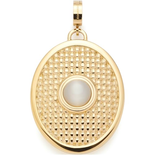 JEWELS BY LEONARDO Anhänger Clip & Mix Fidelia, Ketten-Anhänger aus goldfarbenem Edelstahl, Oberfläche mit Flechtstruktur und weißem Catseye, Schmuck Geschenk für Frauen, 024403 von JEWELS BY LEONARDO