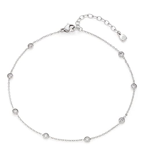 Leonardo Ciao Mini Fußkettchen, Fuss-Kette aus Edelstahl mit Glas-Kristallen klar, silber, 24,5-29,5 cm, Anker-Kette, Damen Schmuck, 022985 von Leonardo Jewels