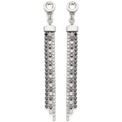 JEWELS BY LEONARDO Ohrstecker Atura, 1 Paar Steck-Creolen aus silberfarbenem Edelstahl, klarer Solitär, schwarze Zirkonia Steinchen auf drei beweglichen Strängen, Schmuck Damen Geschenk, 024317 von JEWELS BY LEONARDO