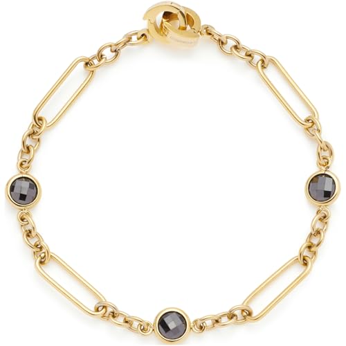 JEWELS BY LEONARDO Armband Clip & Mix Delica, Arm-Schmuck aus goldfarbenem Edelstahl, längliche Kettenglieder und schwarze Glassteine, 19 cm Länge, Schmuck Damen, 024440 von JEWELS BY LEONARDO