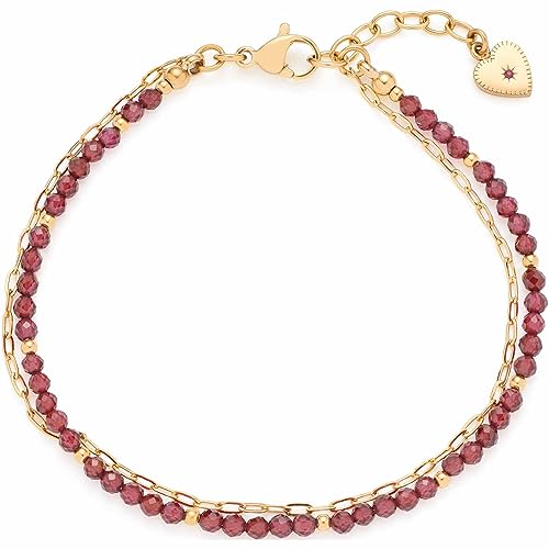 Leonardo Jewels Anka Doppelreihiges Armband für Damen aus Edelstahl IP Gold mit roten Granatperlen, Länge 18-21 cm, Schmuck Geschenk für Frauen 023229 von Leonardo Jewels