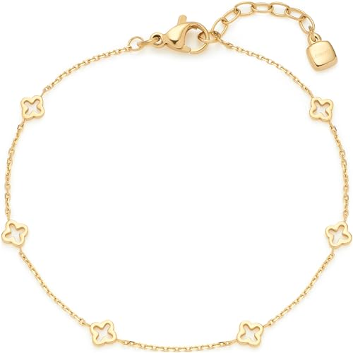 Leonardo Jewels Armband Ciao Janna, feines Edelstahl Spiegel-Ankerkettchen mit Kleeblatt-Ornamenten, gold, 17,5-19,5 cm, Schmuck Geschenk, 023941 von Leonardo Jewels