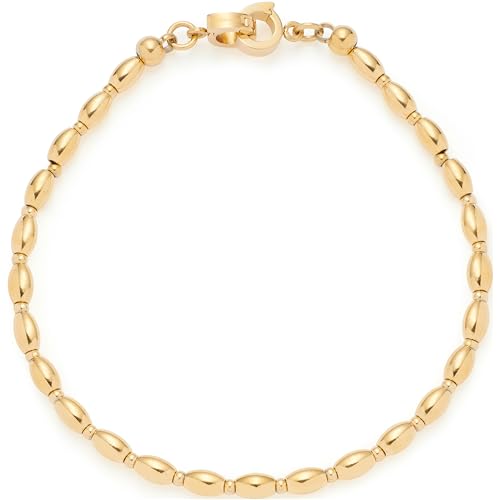 Leonardo Jewels Armband Clip&Mix Lori, Arm-Schmuck aus ovalen Edelstahl-Perlen zum Anhängen von Charms, 18,5 cm Länge, goldfarben, Schmuck Damen, 023743 von Leonardo Jewels