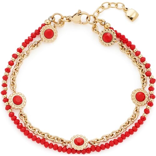 Leonardo Jewels Armband Florena, doppelreihiger Arm-Schmuck aus goldfarbenem Edelstahl und roten Glassteinen, 18-20 cm Länge, Damen Schmuck, 023545 von Leonardo Jewels