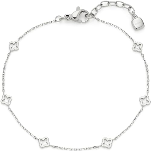 Leonardo Jewels Armband Jewels Ciao Janna, feines Edelstahl Spiegel-Ankerkettchen mit Kleeblatt-Ornamenten, silber, 17,5-19,5 cm Länge, Schmuck Geschenk, 023941 von Leonardo Jewels