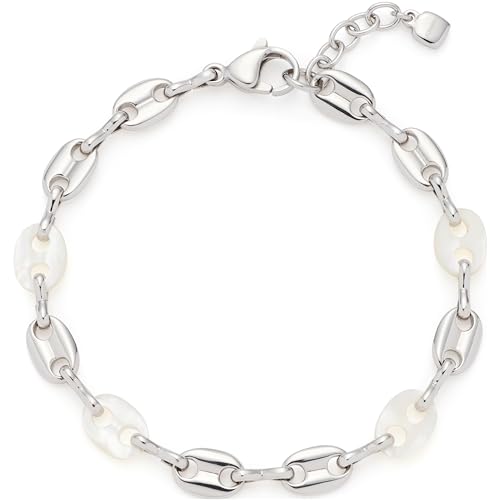 Leonardo Jewels Armband Lindi, Arm-Schmuck silberfarben, Schiffsanker-Kettenglieder aus Perlmut und Edelstahl, 18-20 cm Länge, Geschenk Schmuck, 023542 von Leonardo Jewels