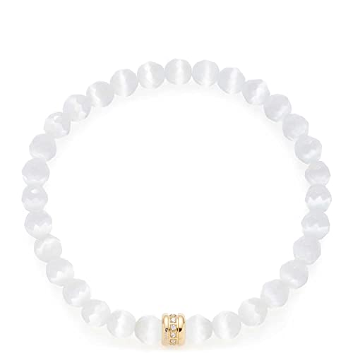JEWELS BY LEONARDO Armband Perlina • elastische Arm-Kette aus goldfarbenem Edelstahl • facettierte Catseye Perlen und Einsatz besetzt mit klaren Steinchen • 22 cm Länge • Damen Schmuck • 022630 von JEWELS BY LEONARDO
