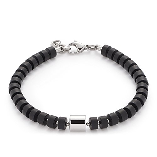 JEWELS BY LEONARDO Damen Herren Armband Como Men Edelstahl/silberfarben Glas schwarz 21 cm Karabinerverschluss 016430 von Leonardo Jewels