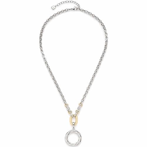 Leonardo Jewels Elsa Damen Halskette aus Edelstahl silberfarben mit Details IP Gold, mit Kreis Anhänger, Länge 50-55 cm, Schmuck Geschenk für Frauen 023334 von Leonardo Jewels