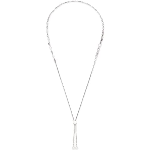 Leonardo Jewels Halskette Almina, Y-Kette aus Edelstahl, silber mit weißen Imitationsperlen, 90 cm Länge, Venezianer-Kette, Spiegel-Ankerkette, Damen Schmuck, 023536 von Leonardo Jewels