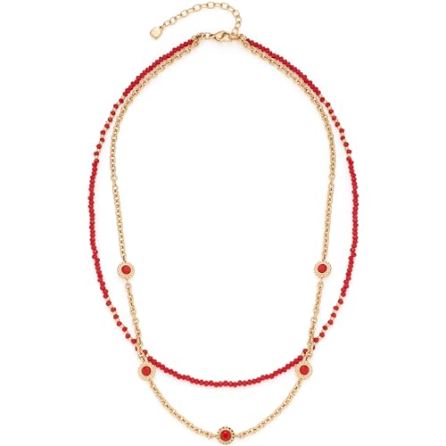 Leonardo Jewels Halskette Florena, doppelreihiges Collier aus goldfarbenem Edelstahl und roten Glassteinen, 42-47 cm Länge, Damen Schmuck, 023545 von Leonardo Jewels